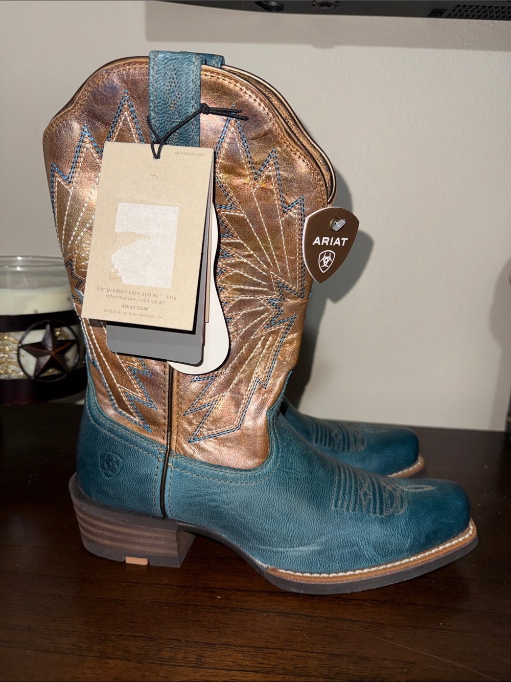 Ariat Teal & copper/brown Leather Western Boots